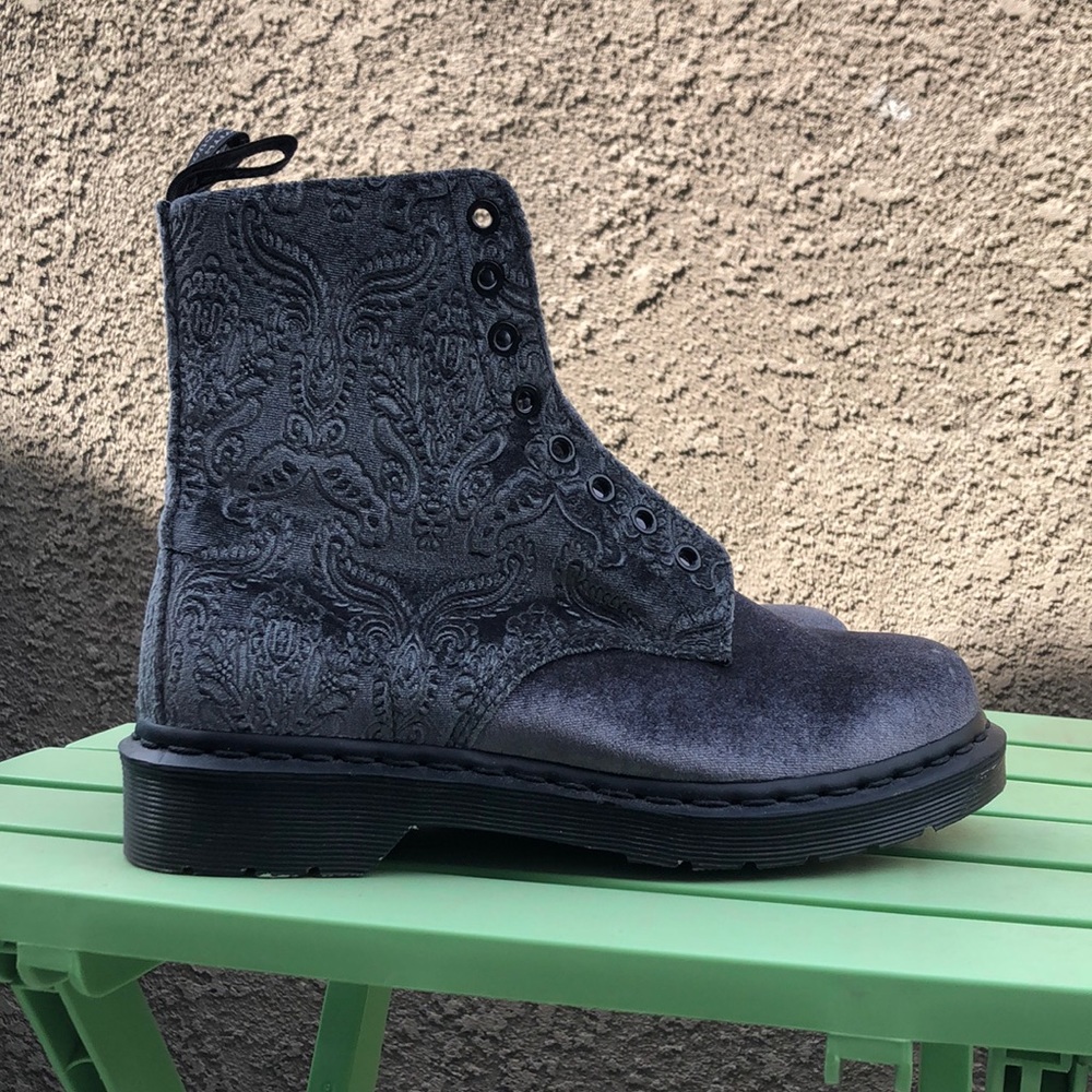 Grey velvet Doc Martens